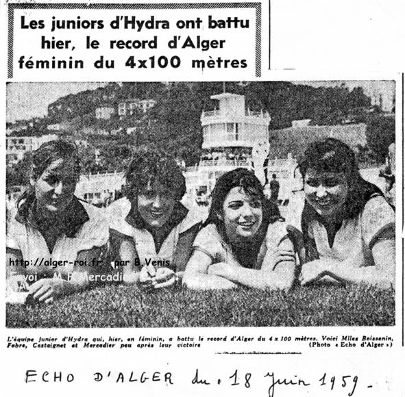 Les juniors d'Hydra ont battu le record d'Alger féminin du 4x100 mètres